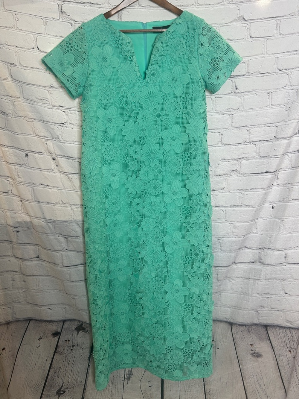 Abbey Glass Mint Green Floral Lace Shift Dress Size Medium Excellent Condition